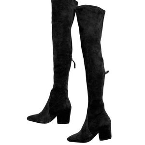 Black Over The Knee Suede Leather Boots